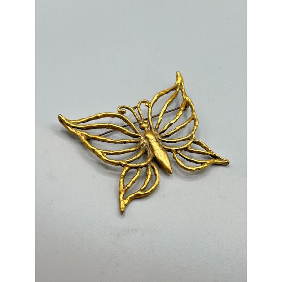 Vintage Brutalist Brass Butterfly Pin Brooch Big Oversized Statement Handmade - Picture 2 of 5